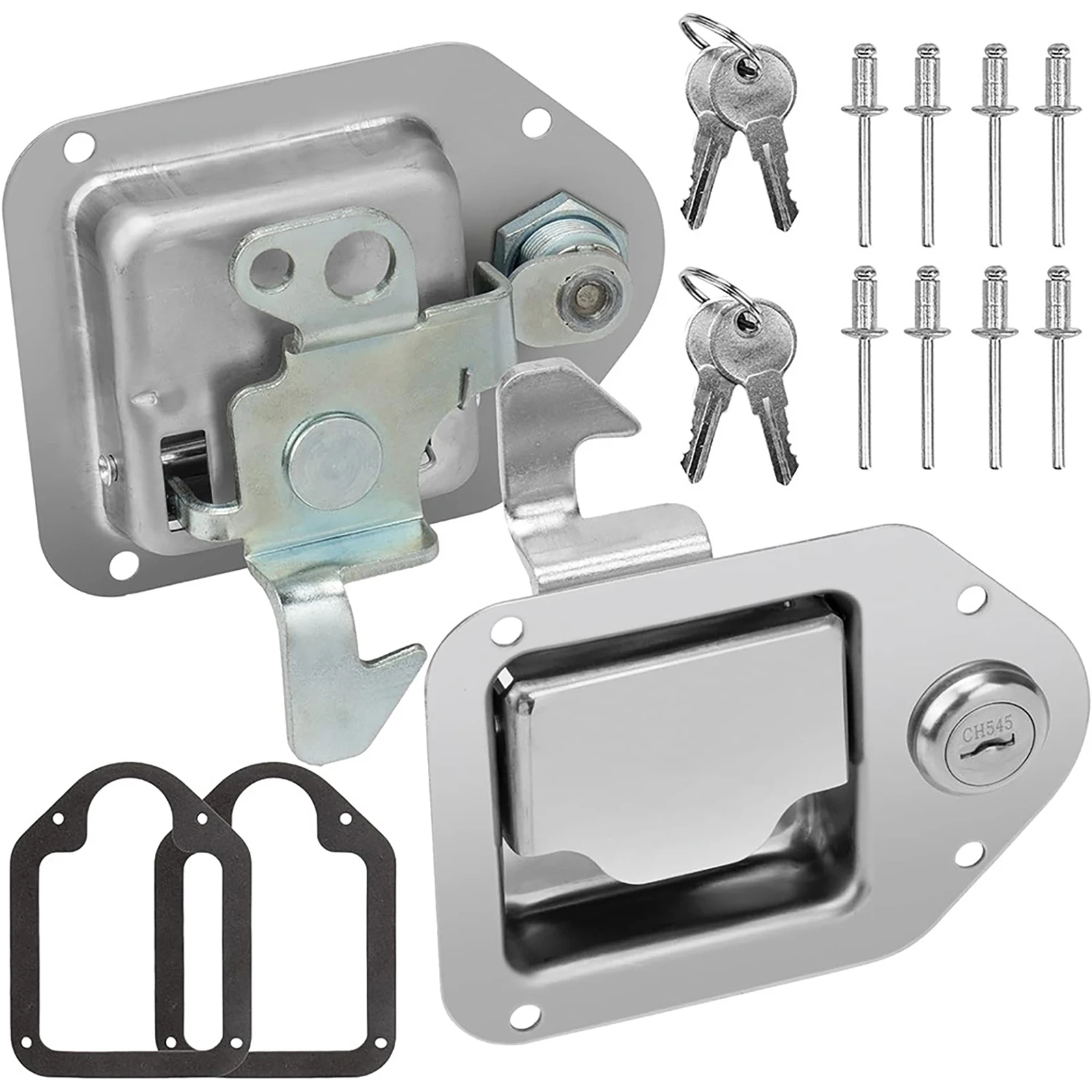 2Pcs Trailer Stainless Steel Paddle Door Latch With Keys Cabinet Lock For Truck Tool Box Door Lock RV Accessory 4-3/8