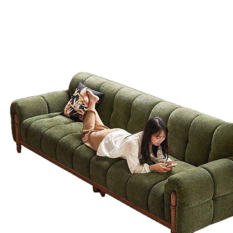 

French retro sofa chenille living room antique American dark green piano fabric sofa