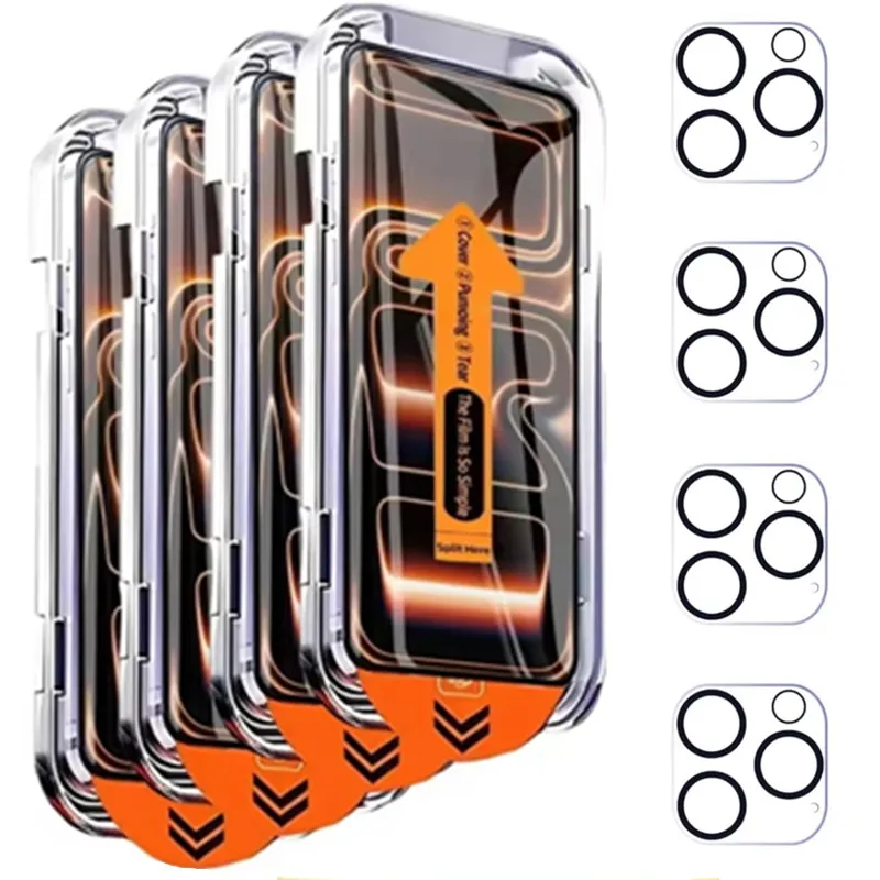 4+4 Stück Gehärtetes Glas Displayschutzfolie mit Objektivschutz für iPhone Air 17 16 E 15 14 11 13 Pro Max Plus 12 Mini Schutzfolie