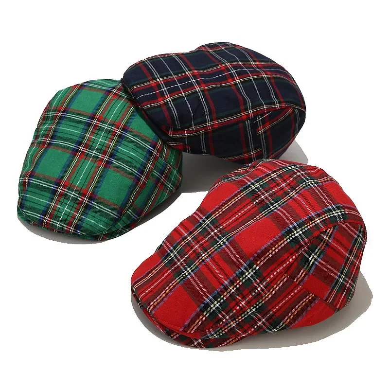 Fashion Retro Checkered Stripe Vintage Casquette Men Women Cotton Beret British Windshield Hat Street Newspaper Cap Artist Hats