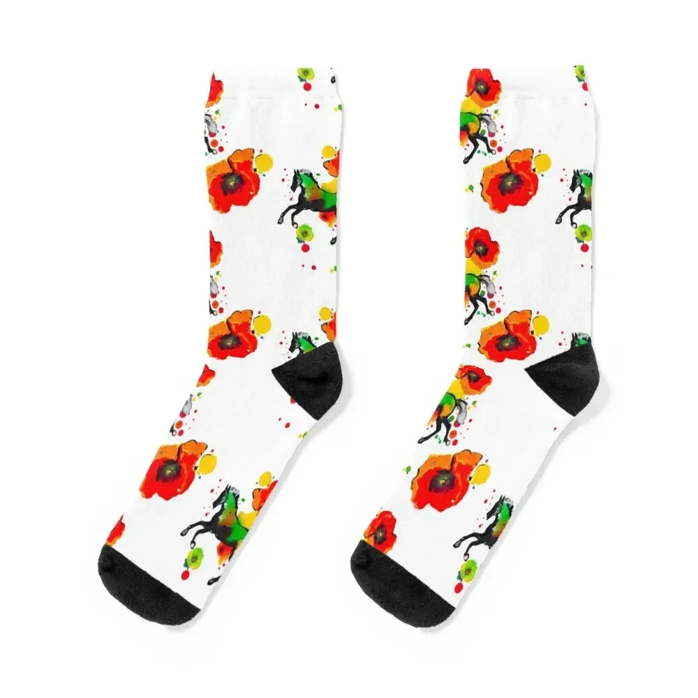 Horses and Poppies Socks hiking Stockings man christmass gift Women Socks Men's