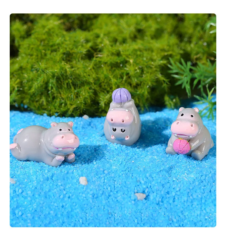 

12 pcs Cute Resin Hippo Mini Animal Decorations For Desk Bedside Cake Toppers Home Micro Landscape Tiny Figures Portable