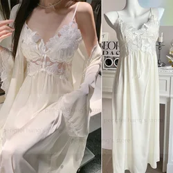 Luxury Retro Palace Style Sleepwear Bride Wedding Robe Nightgown Set Sexy Patchwork Lace Nightgdress Spring Summer Home Wear