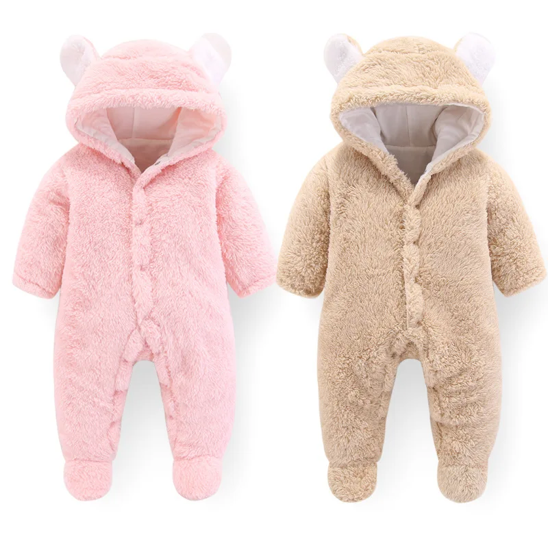 Autumn and winter new newborn Romper baby clothes cartoon solid color girl jumpsuit warm and cute boy baby jumpsuit