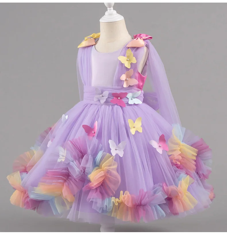 Girls three-dimensional butterfly princess dress  1-5 Y baby Girls wedding colours sleeveless pearl bow tutu skirt carnival birt