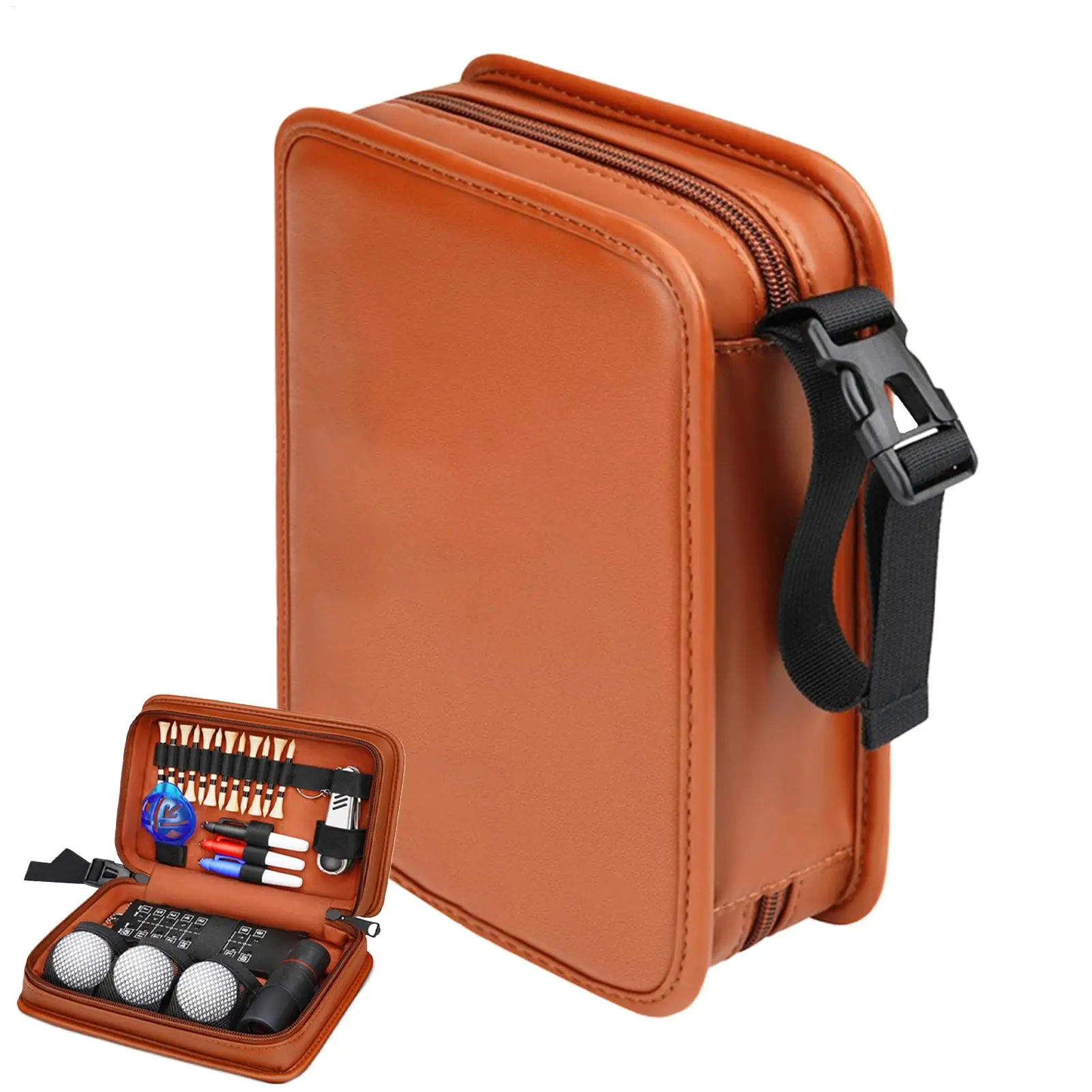 Golf Tool Kit Bag Waterproof PU Leather Pouch with Range Finder Repair Tool Golf Club Cleaning Accessories Set Storage Box Golf