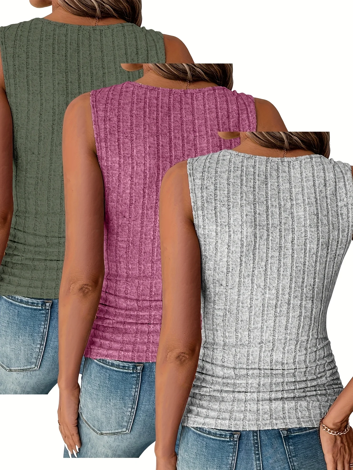 

European and American spring, summer and autumn solid color hot-selling Fangling casual vest three-piece set