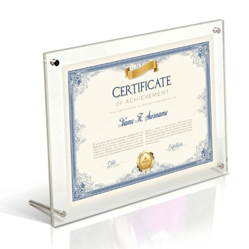 A4 Acrylic Photo Frame Desktop Clear Certificate Paper Display Stand Fit For A4 Size Photo Business License School Certification