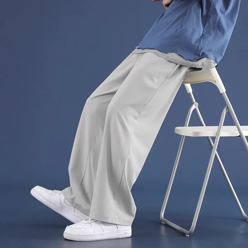 

New 2025 Men's Casual Loose Thin Ice Silk Long Pants Summer Sport Wide Leg Straight Tube Loose Fit Comfortable Polyester Fiber