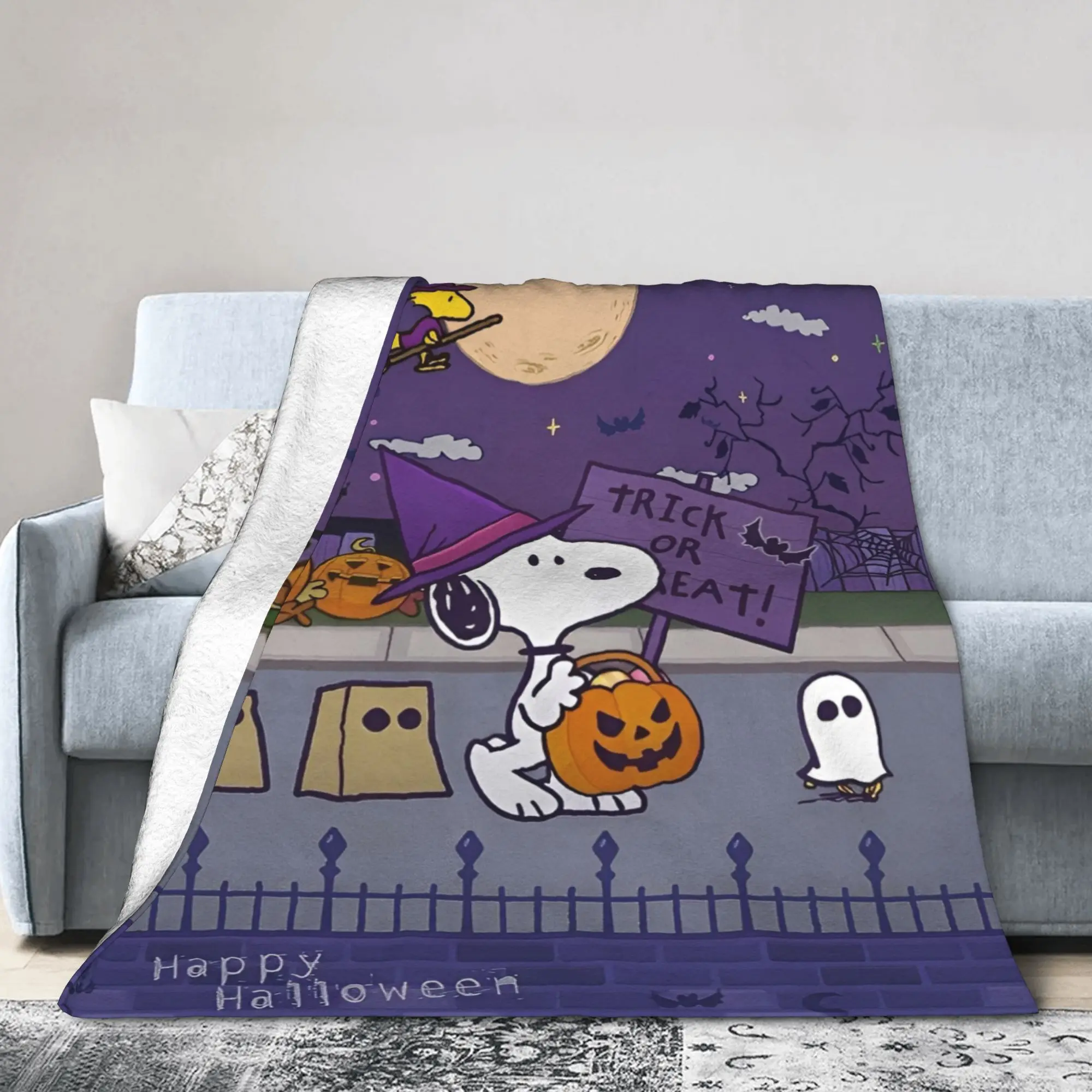 

Одеяло Снупи «Счастливый Хэллоуин», дышащее теплое одеяло с флисовым принтом для дивана, офиса, постельные принадлежности, пледы