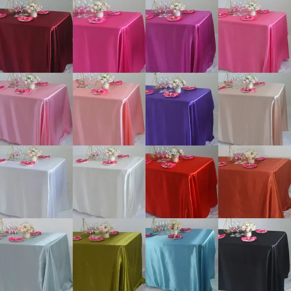 （White/Red/Pink) 145x180cm Satin Tablecloth Overlays For Wedding Mariage Party Dercoration Christmas Birthday Dining Table Cover