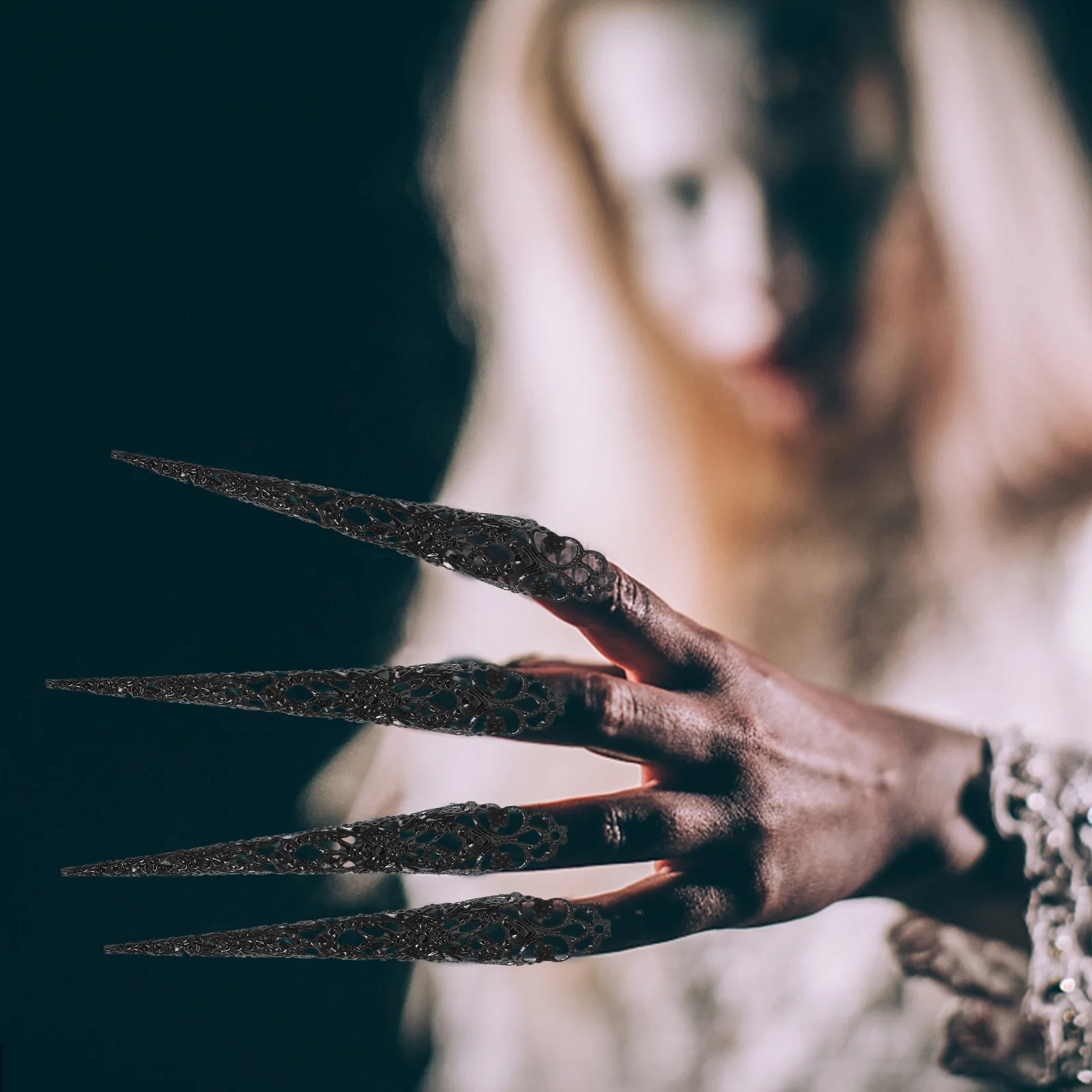 5 anelli floreali per artigli con punta delle dita, punte per unghie cosplay di Halloween, artigli per dita per decorazioni per feste in costume