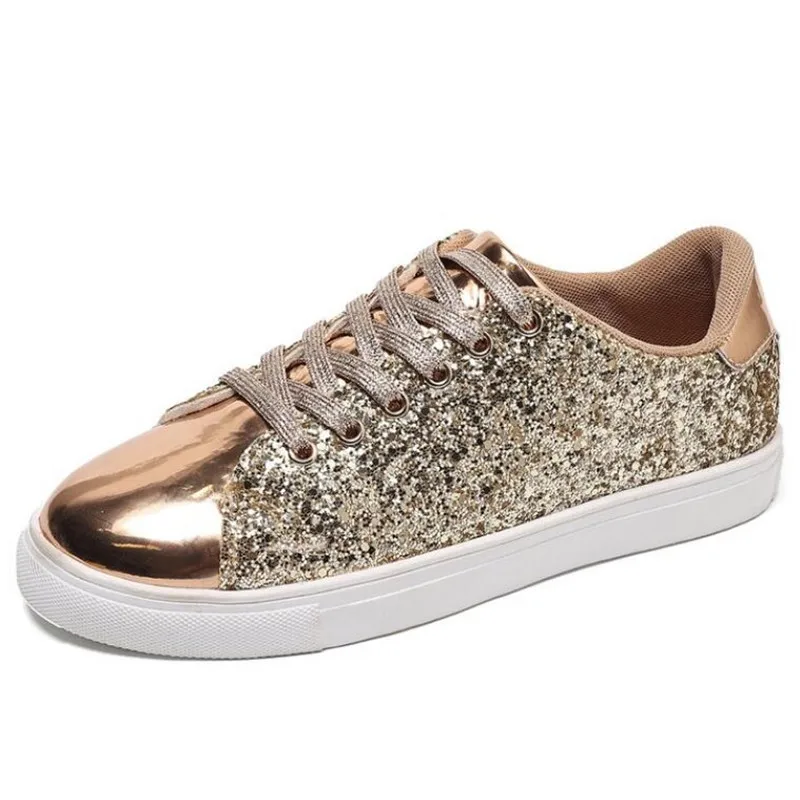 

Bling Women Sneakers Golden Shoes Casual Female Breathable Sneakers Lace Up Outdoor Sport Women Vulcanize Shoes Zapatos De Mujer