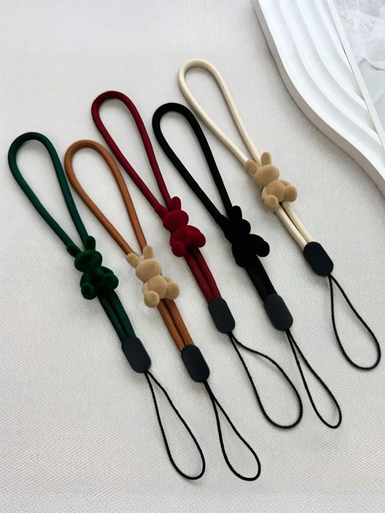 

1pc Flocked Cartoon Bear Phone Lanyard, Nylon Cute Short Wrist Strap Pendant For Phone, Camera, CDD, Anti-Drop Accessory