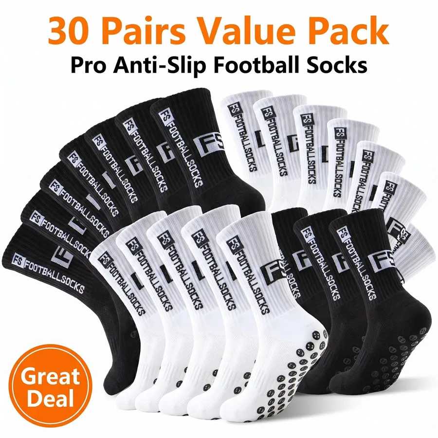 30pairs Men Women Professional Workout Socks Towel Bottom Anti Slip Grip Shock Absorb For Soccer Rugby Running Hiking