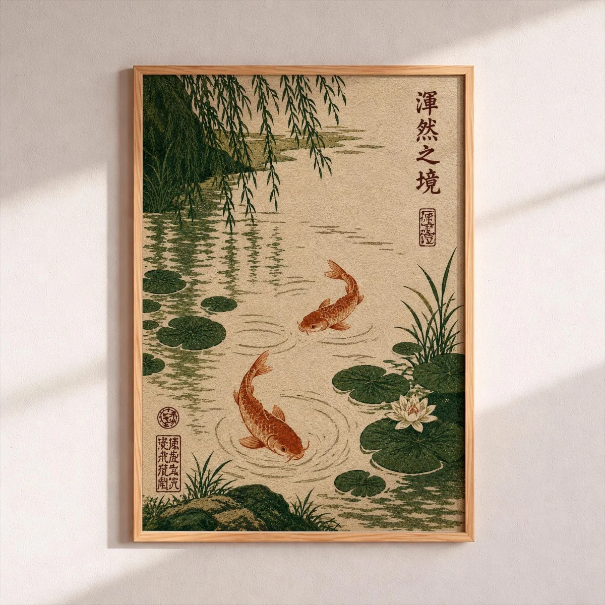 Japanese Koi Fish Pond Canvas Print Poster Vintage Japandi Ukiyo-e Carp Botanical Art Prints Bedroom Wall Art Home Decor Poster