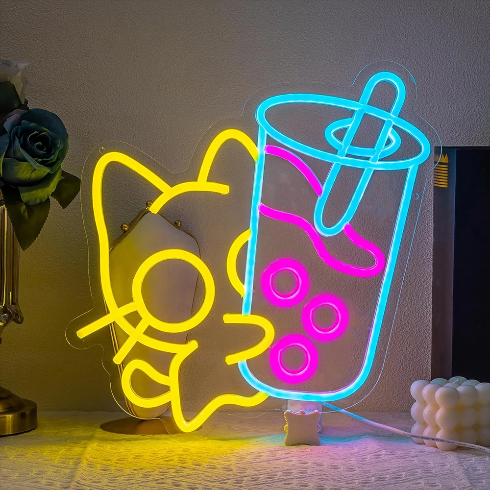 Pérola leite chá sinal de néon para decoração da parede sala decoração regulável luzes led para festa em casa barra leite loja chá arte lâmpada usb 5v