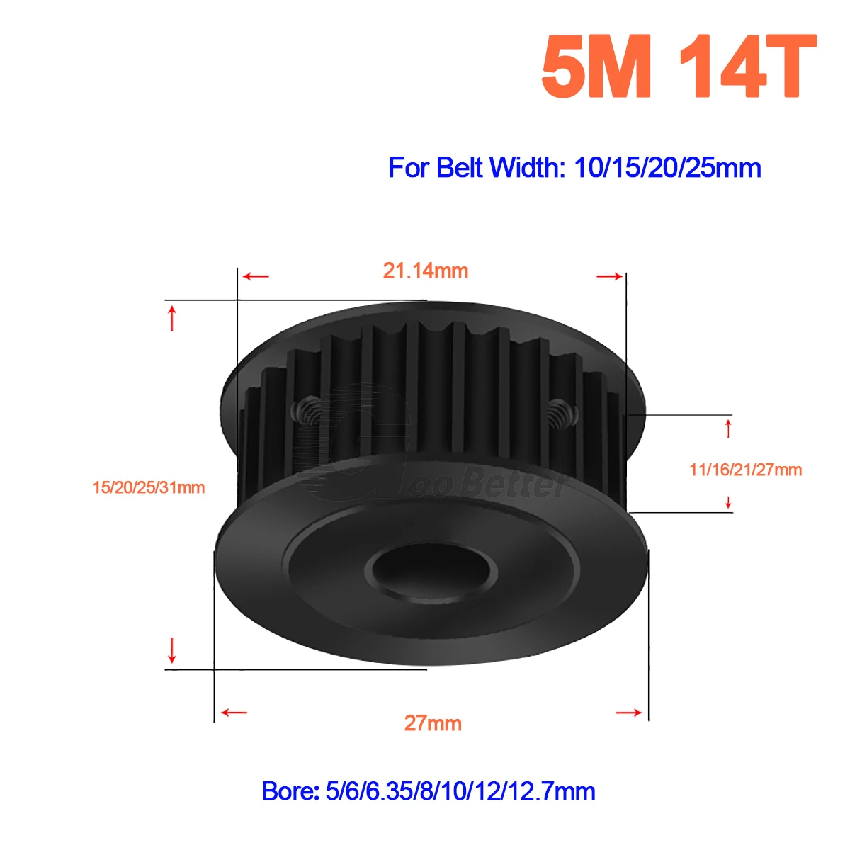 

HTD5M 14 Teeth Synchronous Pulley 45 Steel Slot Width 11/16/21/27mm Industrial Transmission Pulley AF 5M-14T Timing Belt Pulley