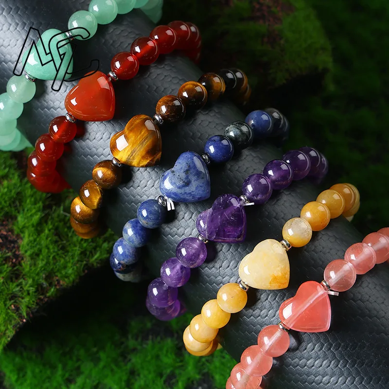 

Natural Strawberry Crystal Tiger Eye Stone Love 8mm Beads Elastic Bangle Jewellery Fashion Accessories Woman Luck Amulet Gift