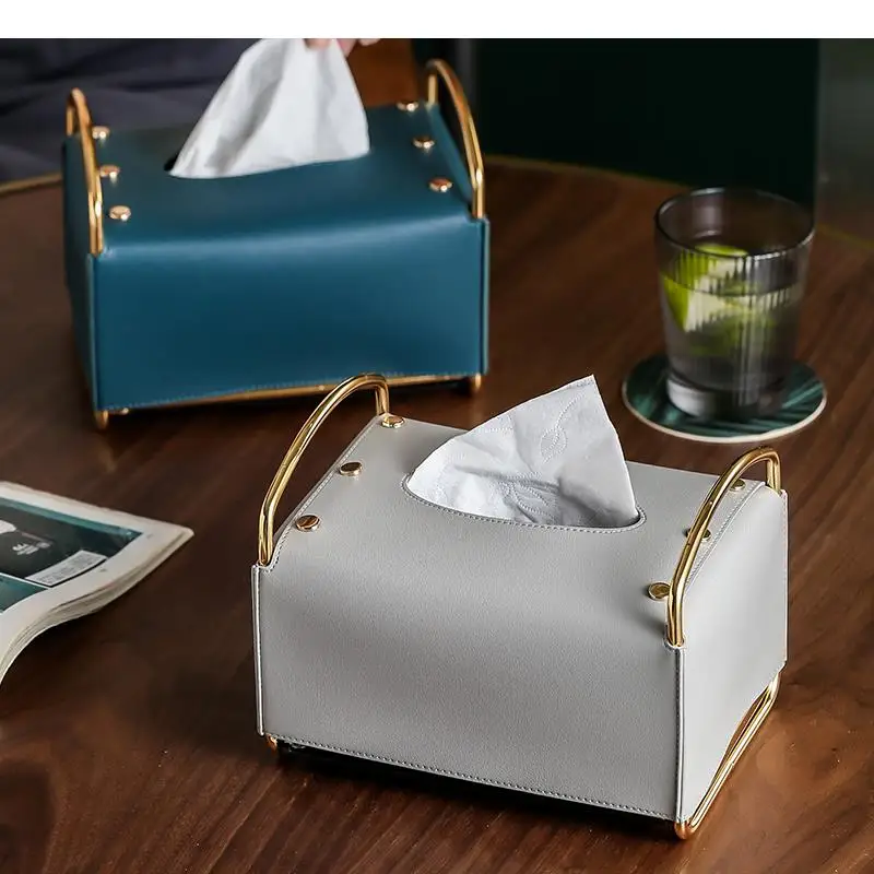 

Metal Leather Tissue Box Tissue Storage Box Napkin Boxes Desktop Organize Boxes Home Decorative Tissue Holder Napkin Holder