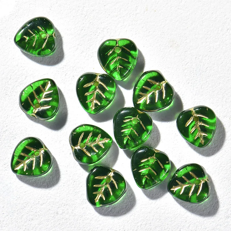 Czech bead gold leaf laurel leaf glass bead small leaf DIY handmade bead jewelry accessories loose beads