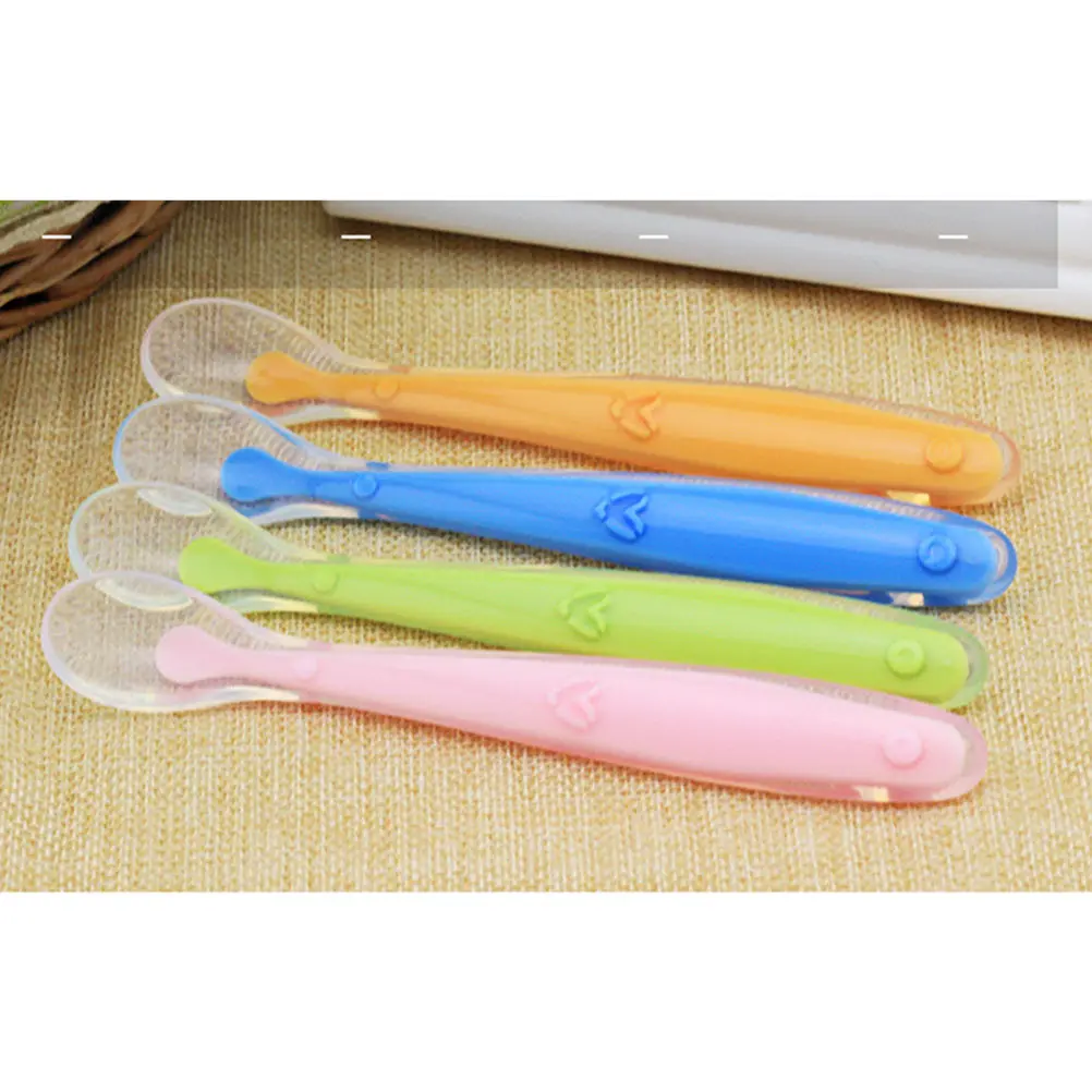 

4Pcs Silicone Baby Feeding Spoon Set Infant Safety Spoon for Starting Solids Soft Head Shallow Design Ergonomic Handle