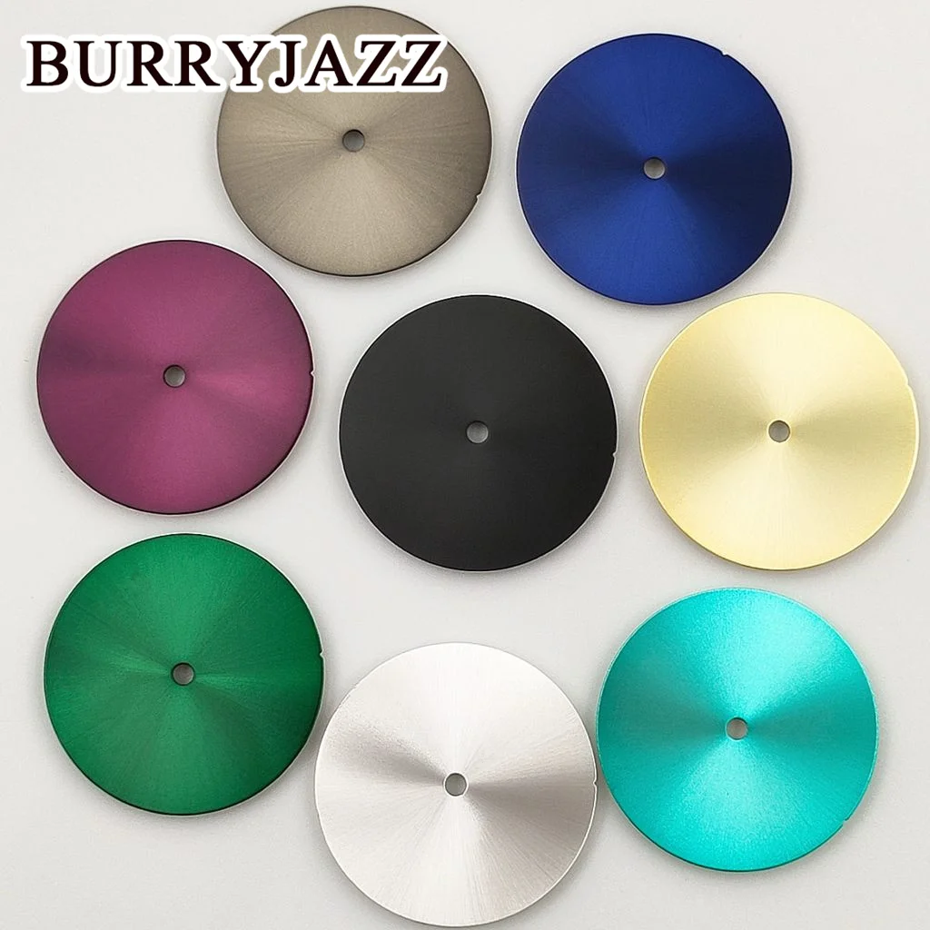 BURRYJAZZ 28.5mm No Logo NH35 NH36 Watch Dials Black Silver Gold Blue Green Purple Dial Fit 3 O\'clock 3.8 O\'clock Case Crown