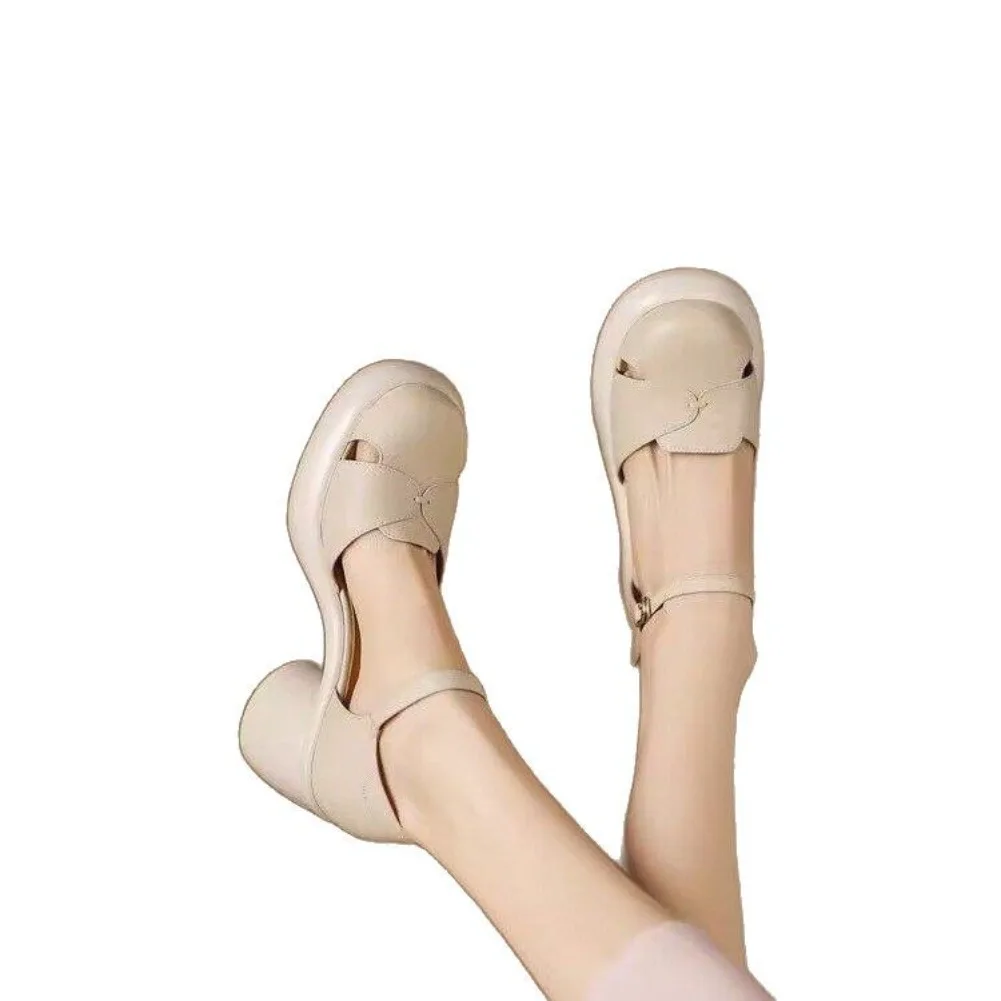 2025 Fashion Sandals Woman Leather Pu Root Square Rome Hoof Heels Slides Rubber Low Sandals Woman Low-heeled Hoof Heels Slides