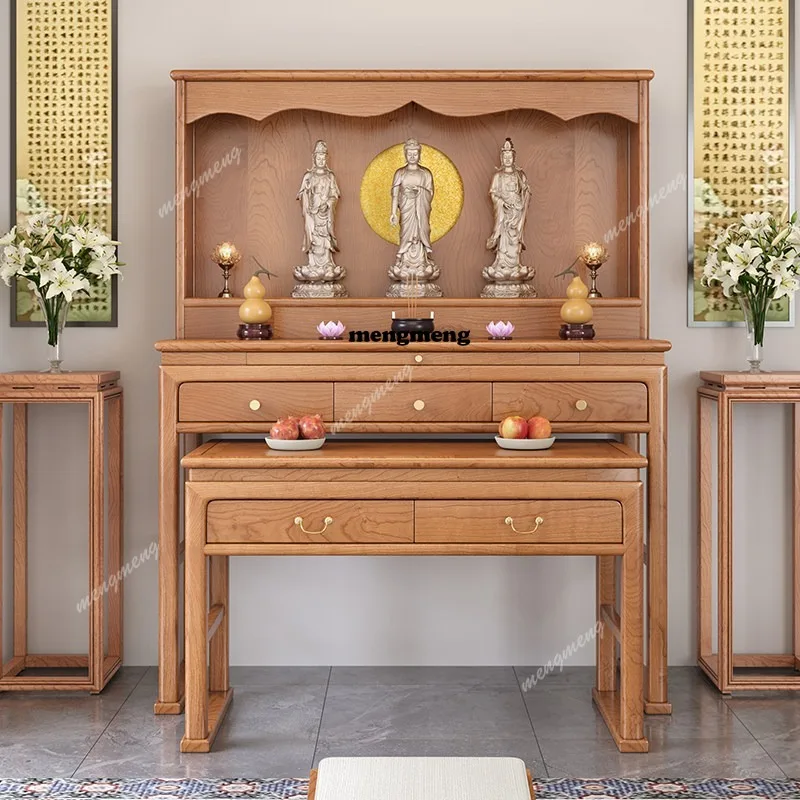 

Ebony solid wood home Guanyin worship God of Wealth with door Buddhist niche incense table eight immortals table