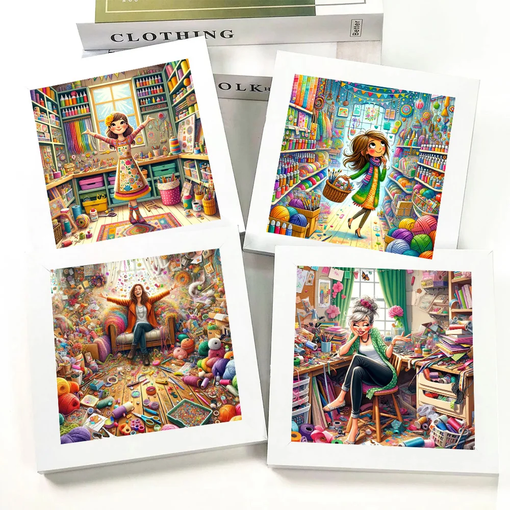 Diamond Painting A Woman Working In A Chaotic Room Cartoon Girls DIY Full Drills 5D Mosaic Kits Embroidery Cross Stitch Decor