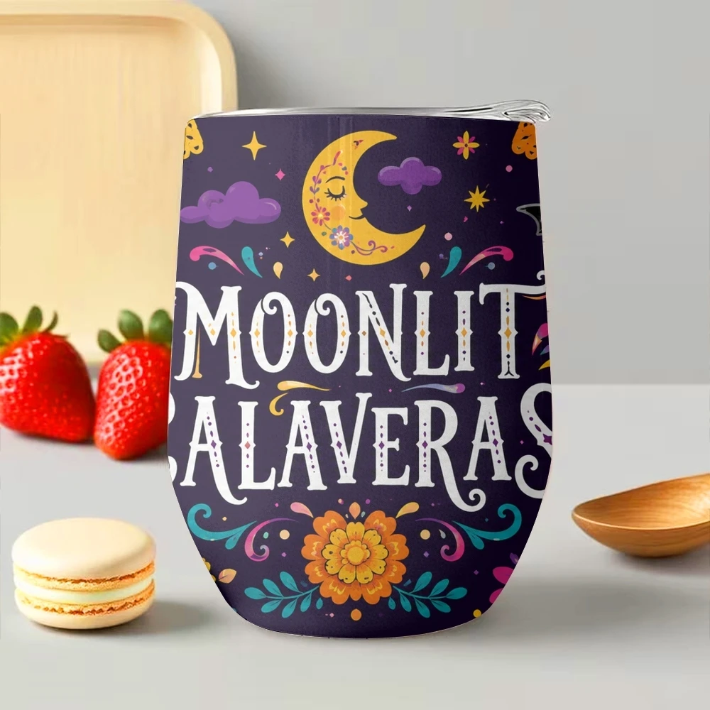 Dark Midnight Calavera Vacuum Flasks 12oz Insulated Stainless Steel Mug with Lid Double Wall Vacuum Hot Cold Drink Cup