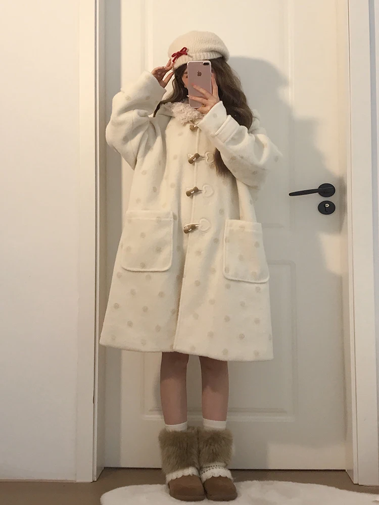 

Женская зимняя шапка, шерстяное длинное пальто на пуговицах, теплое термостойкое полиэфирное волокно, простой дизайн