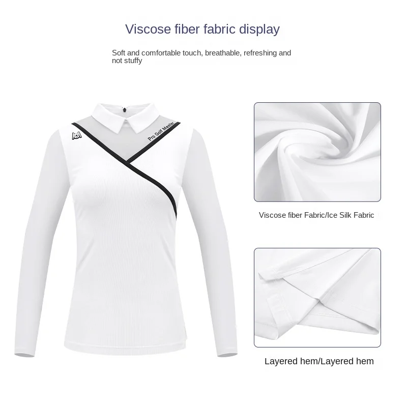 PGM Golf Women\'s Long Sleeve T Shirts Breathable Ice Silk Summer Spring Autumn Elastic Comfort Back Zipper Apparel Women YF476