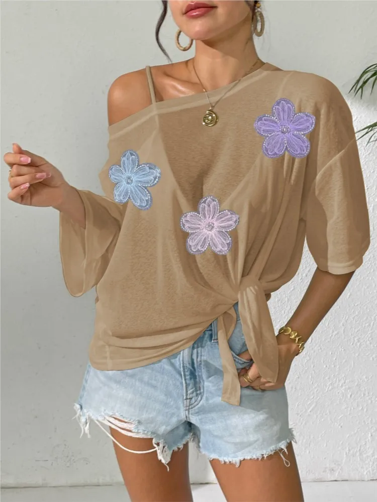 Cover-up pour Bikini transparent pour femmes, couleur unie, épaules dénudées, ourlet Triangle irrégulier, pull ample, hauts de plage, été, 2026