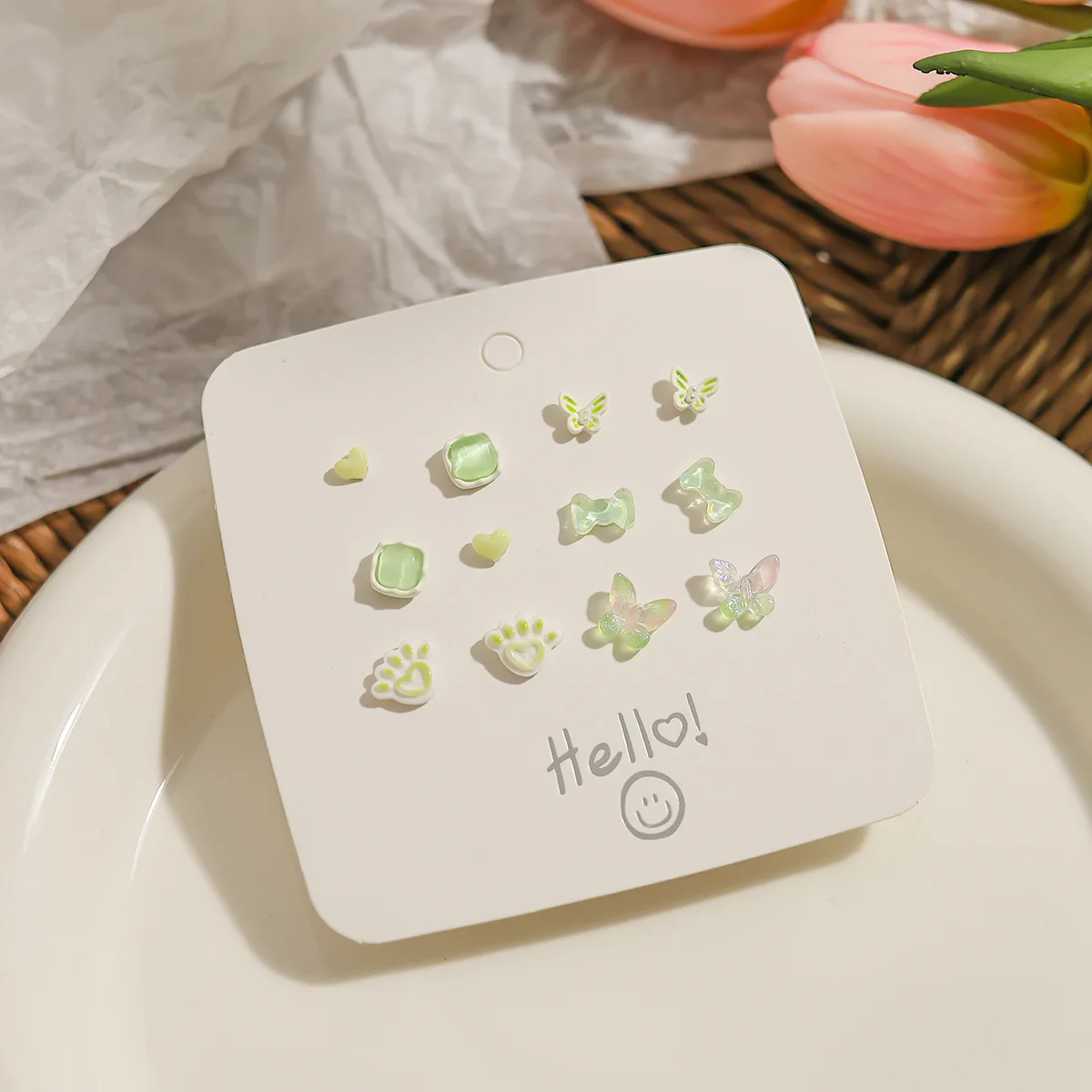 6 Pairs S925 Silver Needle Zinc Alloy Earrings Set Flower Butterfly Heart Shape Cute Fresh Sweet Earrings For Women Jewelry Gift