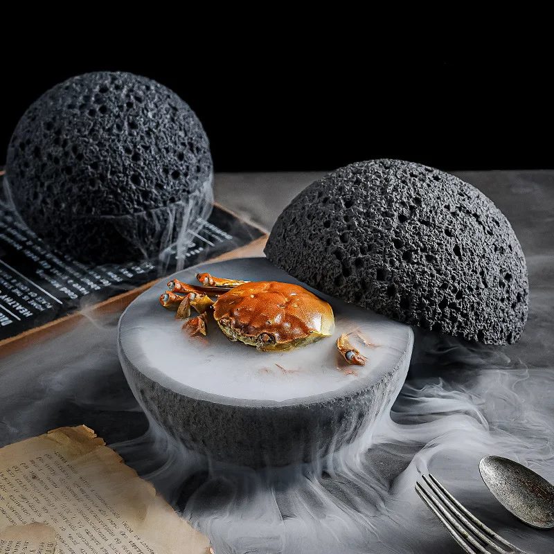 12CM Molecular Cuisine Creative Volcanic Stone Spherical Round Smoked Cup Black Moon Tableware Hotel Seat On The Plate