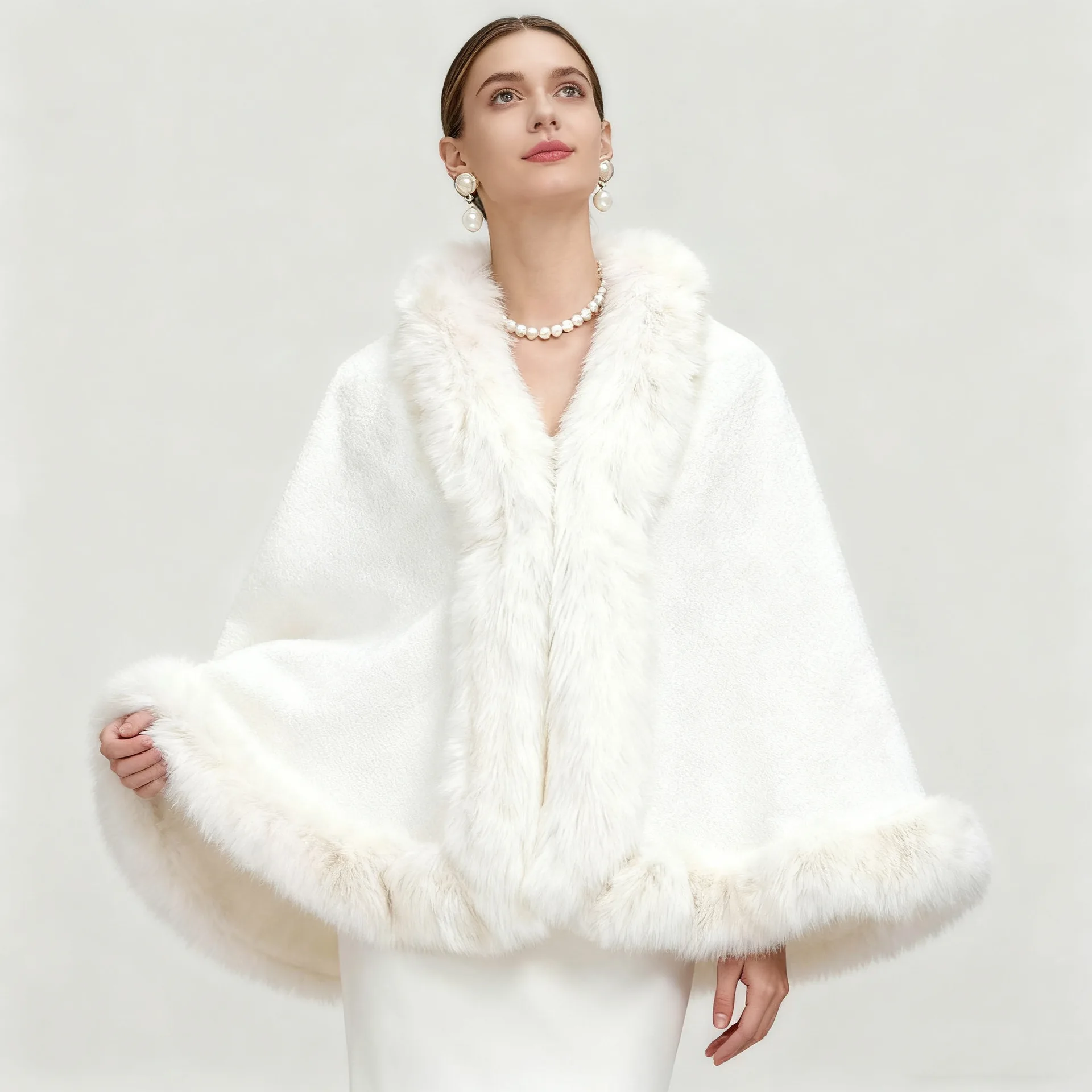 Autumn and Winter New Imitation Mink Fur Collar Cape Shawl Women's Plus Size Knitted Cardigan Loose Cloak Jacket