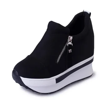 Platform Sneakers Women Shoes Red Casual Shoes Comfortable Heels Black Canvas Shoes Women…