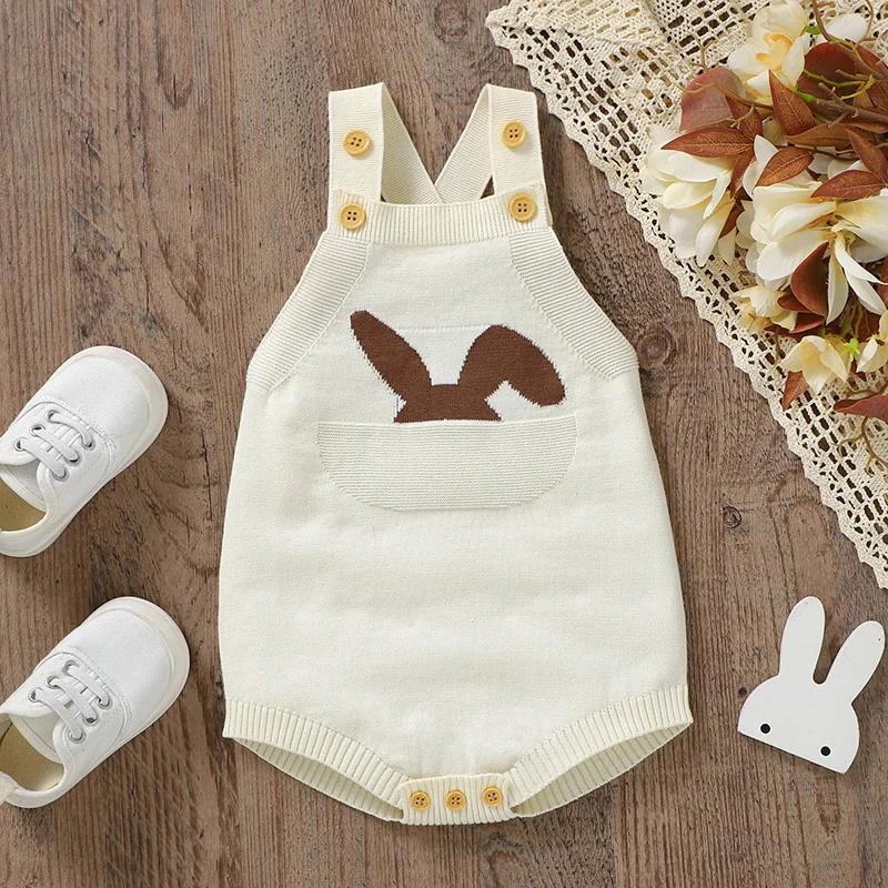 

Baby Bodysuits Cotton Knitted Newborn Girls Boy Sling Jumpsuit Sleeveless Infant Kids Clothes 0-18M Overalls Cute Bunny Playsuit