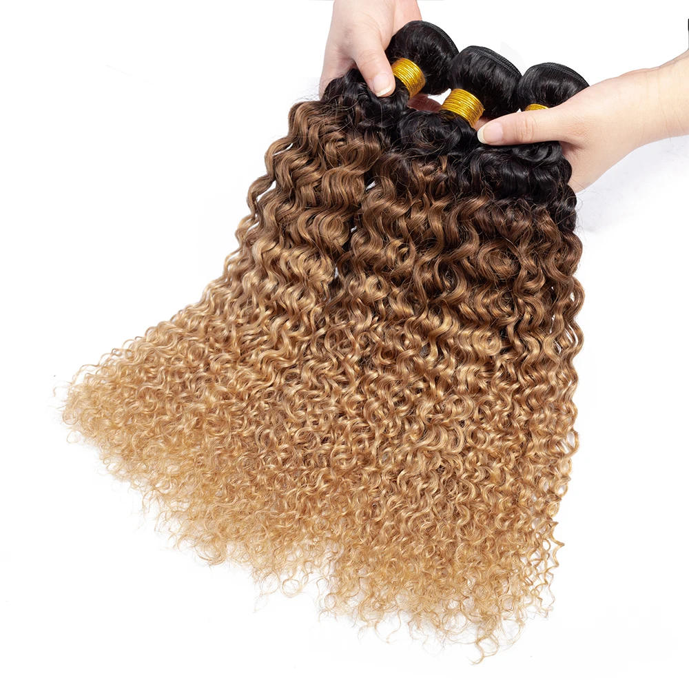 1B427 Water Wave Human Hair Bundles Ombre Blonde Hair Bundles Brazilian Colored Kinky Curly Human Hair Weaving Bundles 100% Remy