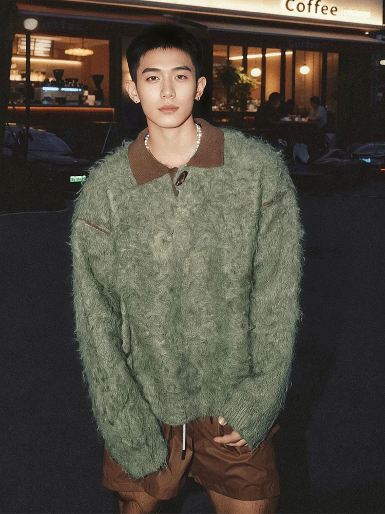 

Мягкий мужской вязаный свитер из мутоновой шерсти, свободный крой, осенне-зимний повседневный топ, теплый, с длинными рукавами, воротник-стойка, трикотаж