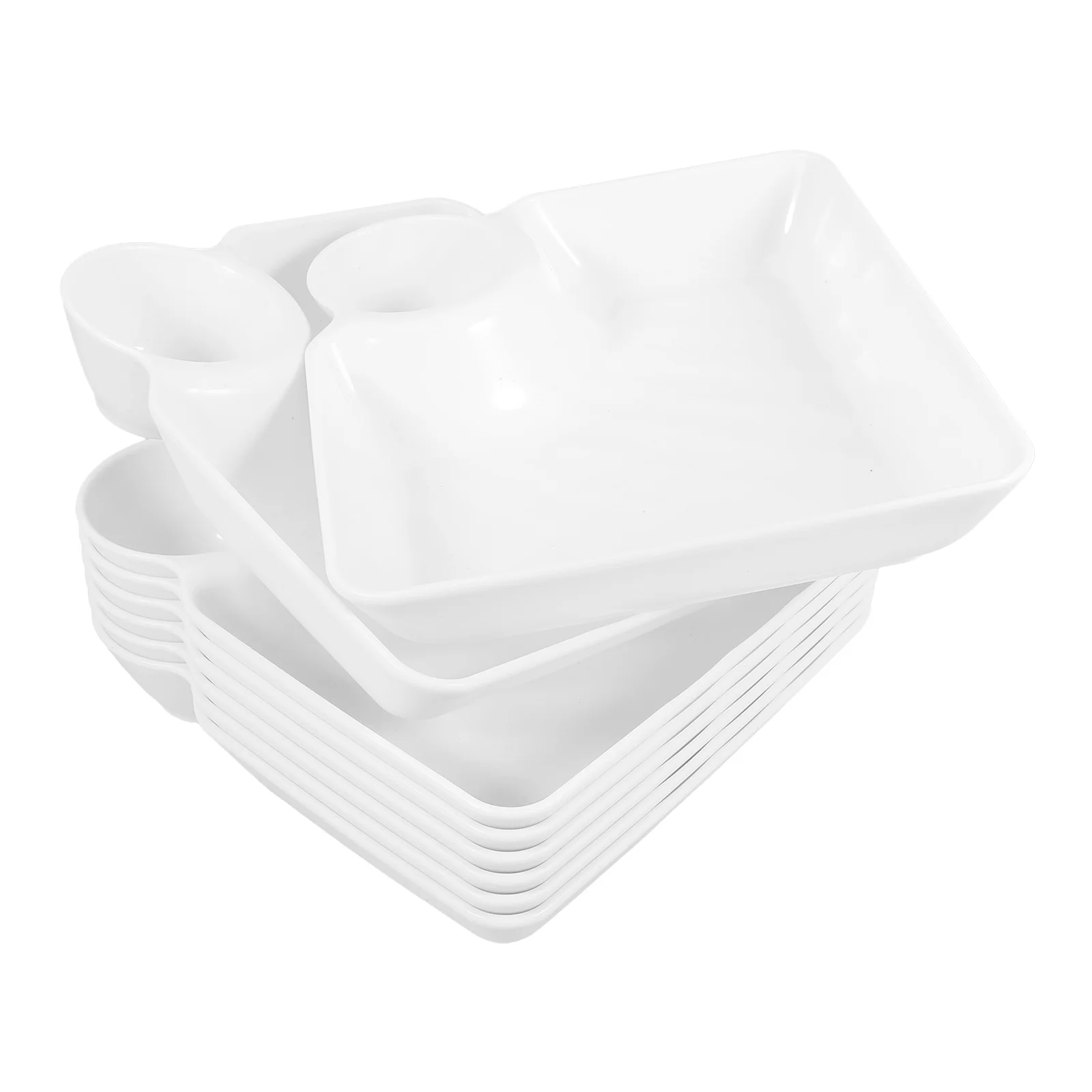 

8pcs Dipping Sauce Tray Sushi Plate Chip Dip Serving Set Dumpling Snack Party Plates White Compartments Serving Platter Pp