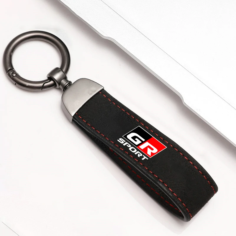 

High-Grade Car Metal Suede Leather Keychain 3D relief Logo For Toyota GR Sport C-HR Gazoo RAV4 Racing Mirai Avensis Prado
