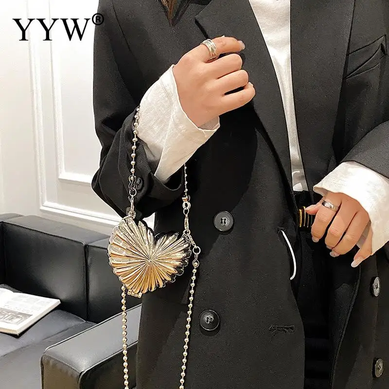 Silver Elegant Sling Handbag Female Shoulder Crossbody Bag Iron Mini Evening Bags Heart Pattern Clutch Wallets Prom Luxury Purse