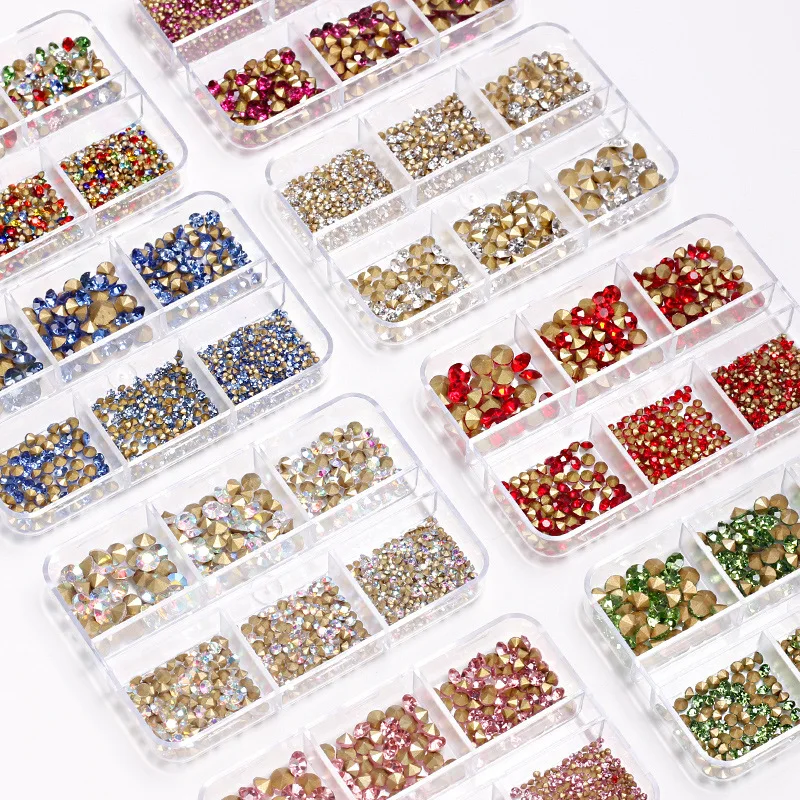 6/12Grid Nail Glitter Rhinestone Shiny Crystal Gems Jewelry Beads Manicure decoration for professional Nail Beads Strass