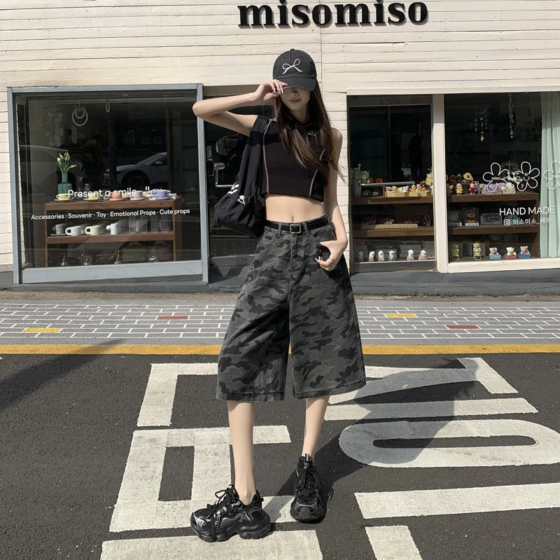 

Womens Jeans Y2k Jeans Baggy Jeans Camouflage Wide Leg Retro Loose Casual Seven Eighth Length Trousers