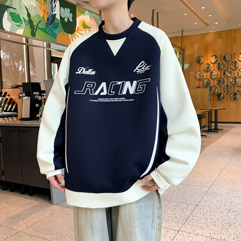 

Мужская толстовка, повседневная спортивная футболка с длинными рукавами в стиле ретро, универсальная футболка, удобная для весны и осени, из смеси хлопка и полиэстера