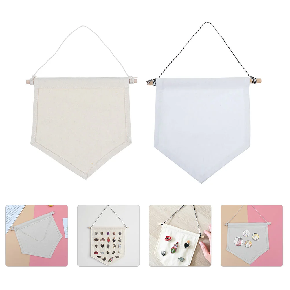 

2 Pcs Brooch Display Pendant Pin Canvas Children Badge Hanging Cloth Plain Blank DIY Clothes Pins