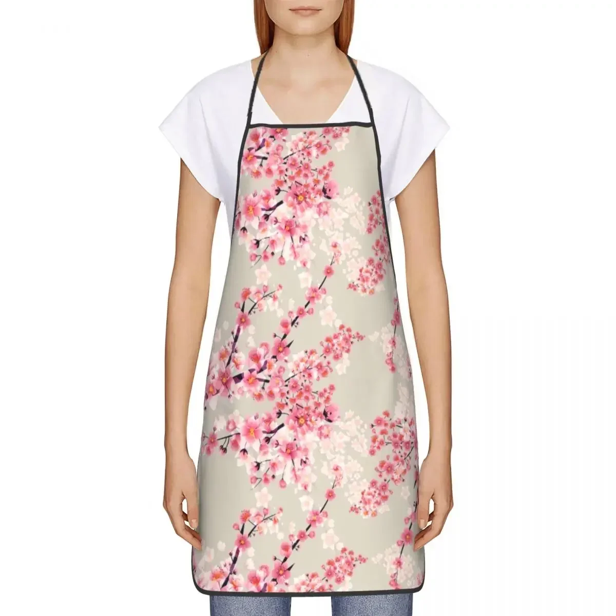 

Элегантный фартук-нагрудник с цветочным принтом розового вишни для женщин и мужчин, кухонный фартук от шеф-повара, японские цветы сакуры, табурелка, кухня для приготовления пищи, выпечки