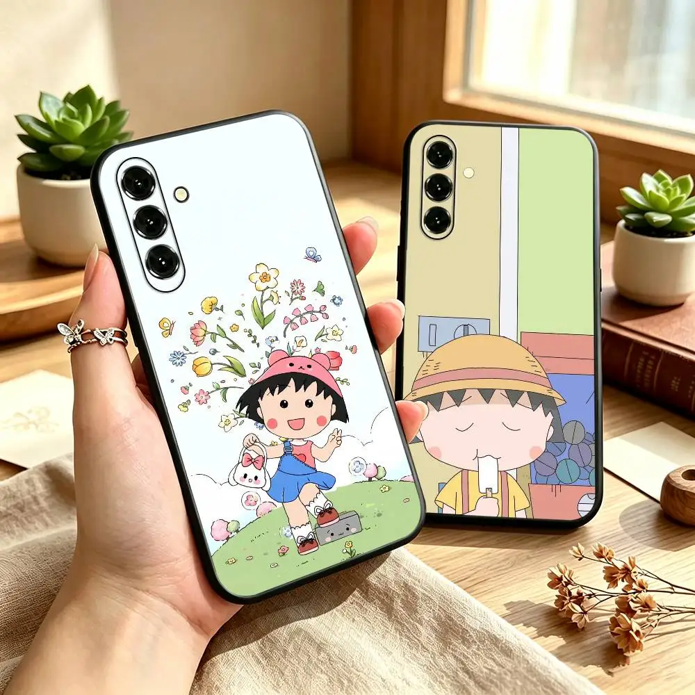 Chibi Maruko Chan Stylish Maiden Phone Case For Samsung Galaxy A73,A72,A71,A70,A53,A52,A51,Others Soft Black Cover